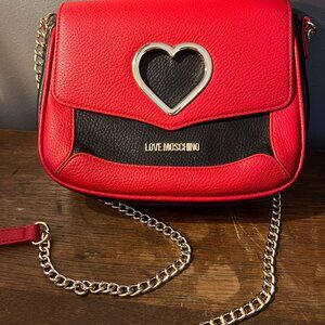 Love Moschino Cut Out Heart Black Red Crossbody New